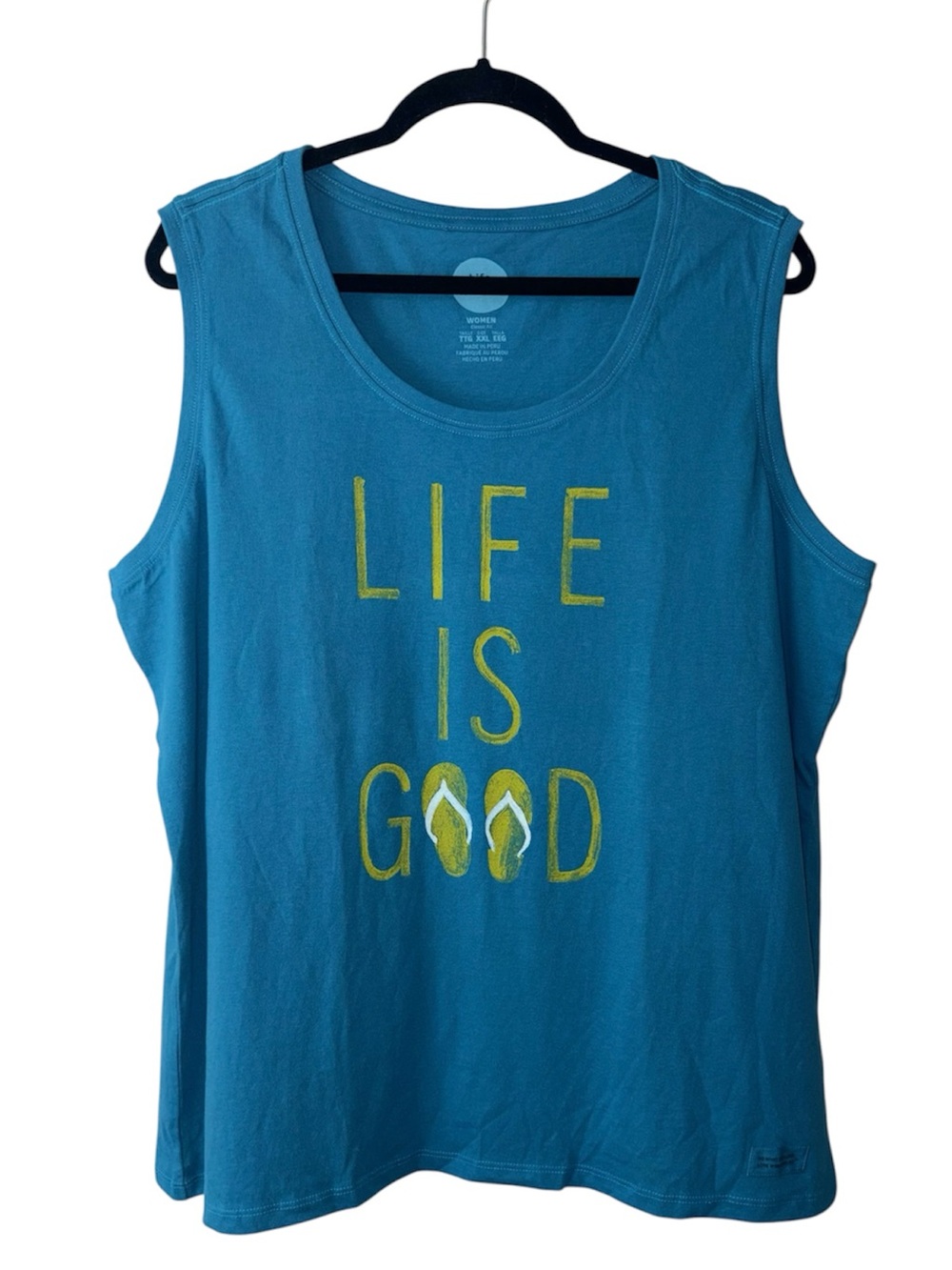 NWT Life is Good Tank Top XXL Blue Flip Flops Graphic 100% Cotton